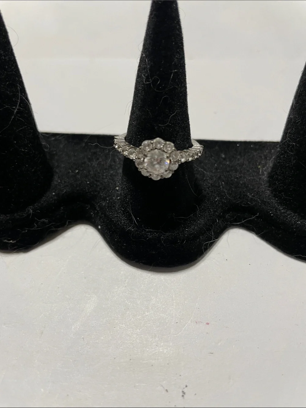Ring Silver Cubic Zirconia Halo Solitaire